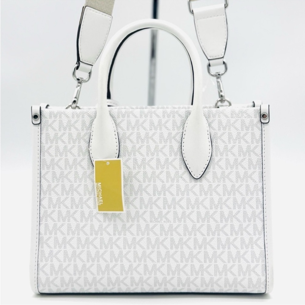 Michael Kors Small Shopper TZ Xbody Tote Bag Optic White - Picture 5 of 9